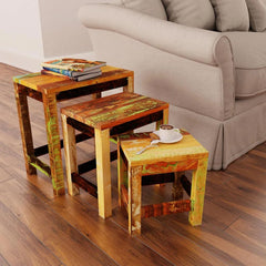 NNEVL Nesting Table Set 3 Pieces Vintage Reclaimed Wood-0