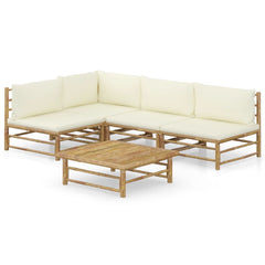 NNEVL 5 Piece Garden Lounge Set with Cream White Cushions Bamboo-0