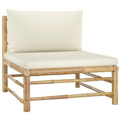 NNEVL 5 Piece Garden Lounge Set with Cream White Cushions Bamboo-3