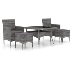 NNEVL 5 Piece Garden Dining Set Poly Rattan and Tempered Glass Grey-1