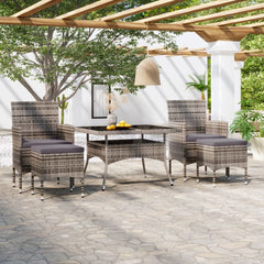 NNEVL 5 Piece Garden Dining Set Poly Rattan and Tempered Glass Grey-0
