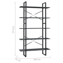 NNEVL 5-Tier Book Cabinet Grey 100x30x175 cm Pinewood-4