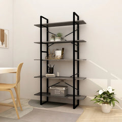 NNEVL 5-Tier Book Cabinet Grey 100x30x175 cm Pinewood-0