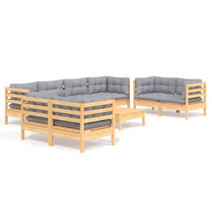 NNEVL 9 Piece Garden Lounge Set with Grey Cushions Solid Pinewood-1