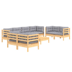 NNEVL 9 Piece Garden Lounge Set with Grey Cushions Solid Pinewood-2