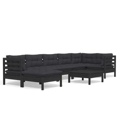 NNEVL 8 Piece Garden Lounge Set with Cushions Black Solid Pinewood-1