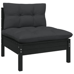 NNEVL 8 Piece Garden Lounge Set with Cushions Black Solid Pinewood-2