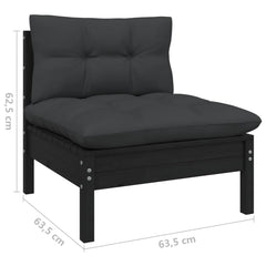 NNEVL 8 Piece Garden Lounge Set with Cushions Black Solid Pinewood-4