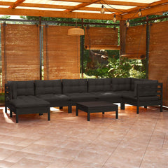 NNEVL 8 Piece Garden Lounge Set with Cushions Black Solid Pinewood-0