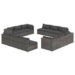 NNEVL 12 Piece Garden Lounge Set with Cushions Poly Rattan Grey