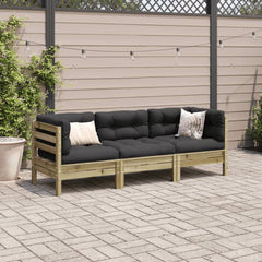 NNEVL 3 Piece Garden Sofa Set with Cushions Impregnated Wood Pine-2