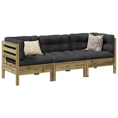 NNEVL 3 Piece Garden Sofa Set with Cushions Impregnated Wood Pine-0