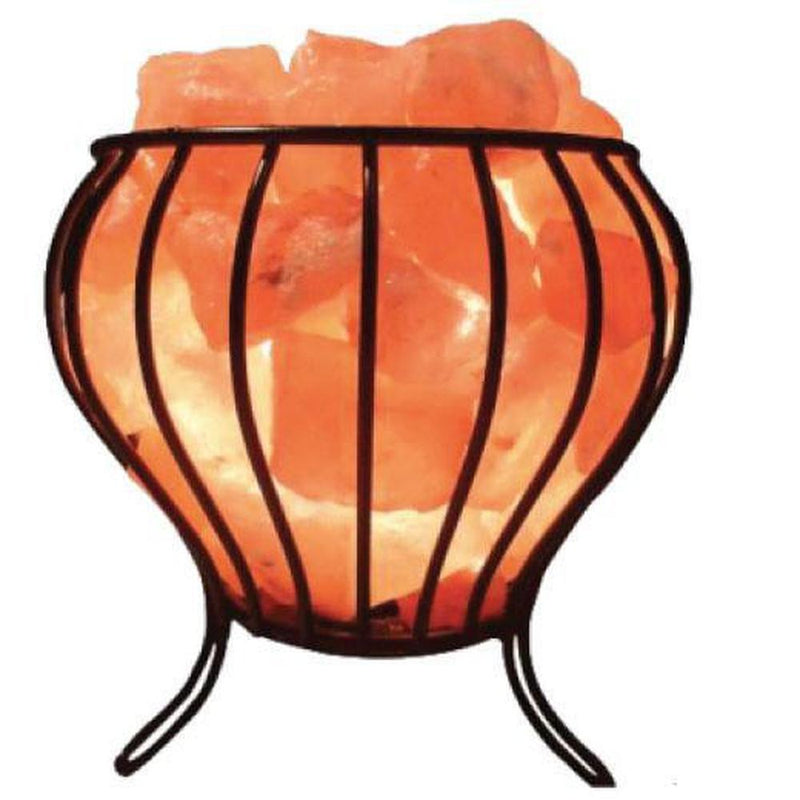 Himalayan Pink Salt Lamp - 12V 12W Iron Basket Bud Conic Shape Carved  Rock-0
