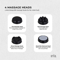 Orku Handheld Body Massager 4 Heads - Adjustable Speed for Neck Back Legs-3