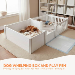 Rooster Farms 1.9m x 0.95m PVC Dog Whelping Box + Playpen Kit - Anti-Crush Rail-1