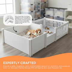 Rooster Farms 1.9m x 0.95m PVC Dog Whelping Box + Playpen Kit - Anti-Crush Rail-2