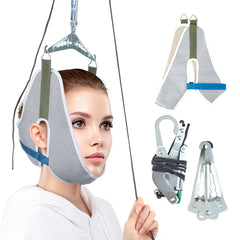 Over-Door Hanging Neck Traction Kit Adjustable Cervical Stretcher Green-1