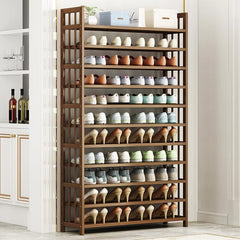 NNEDSZ 10 Tier Tower Bamboo Wooden Shoe Rack Corner Shelf Stand Storage Organizer-1