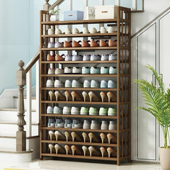NNEDSZ 10 Tier Tower Bamboo Wooden Shoe Rack Corner Shelf Stand Storage Organizer-3