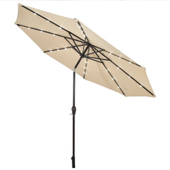 NNECW 3m Patio Market Umbrella with Solar LED &amp Adjustment Crank-Beige-1