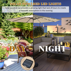NNECW 3m Patio Market Umbrella with Solar LED &amp Adjustment Crank-Beige-2