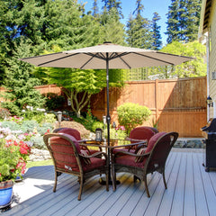 NNECW 3m Patio Market Umbrella with Solar LED &amp Adjustment Crank-Beige-0
