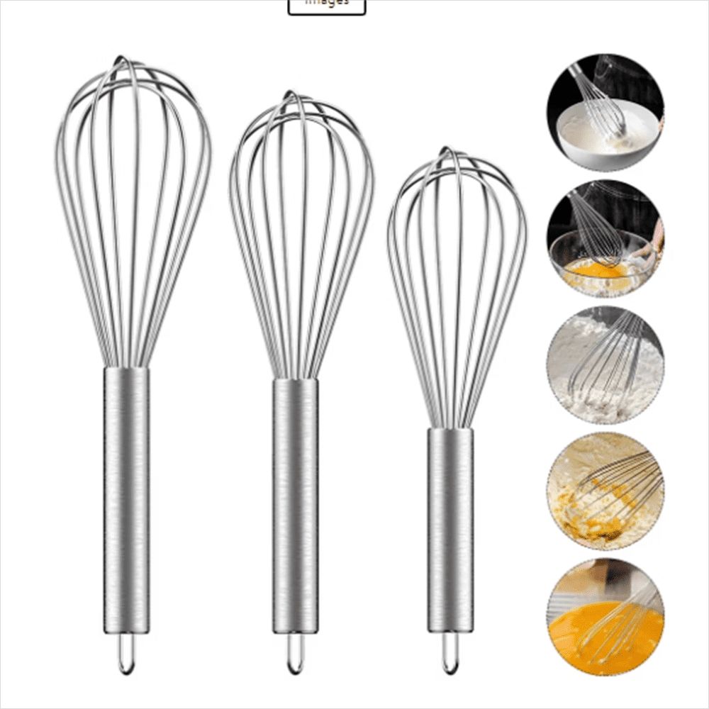 3Pcs 8 Inch, 10 Inch, 12 Inch Stainless Steel Kitchen Set Kitchen Whip Kitchen Utensils Wire Balloon Set for Blending, ing, Beating and Stirring