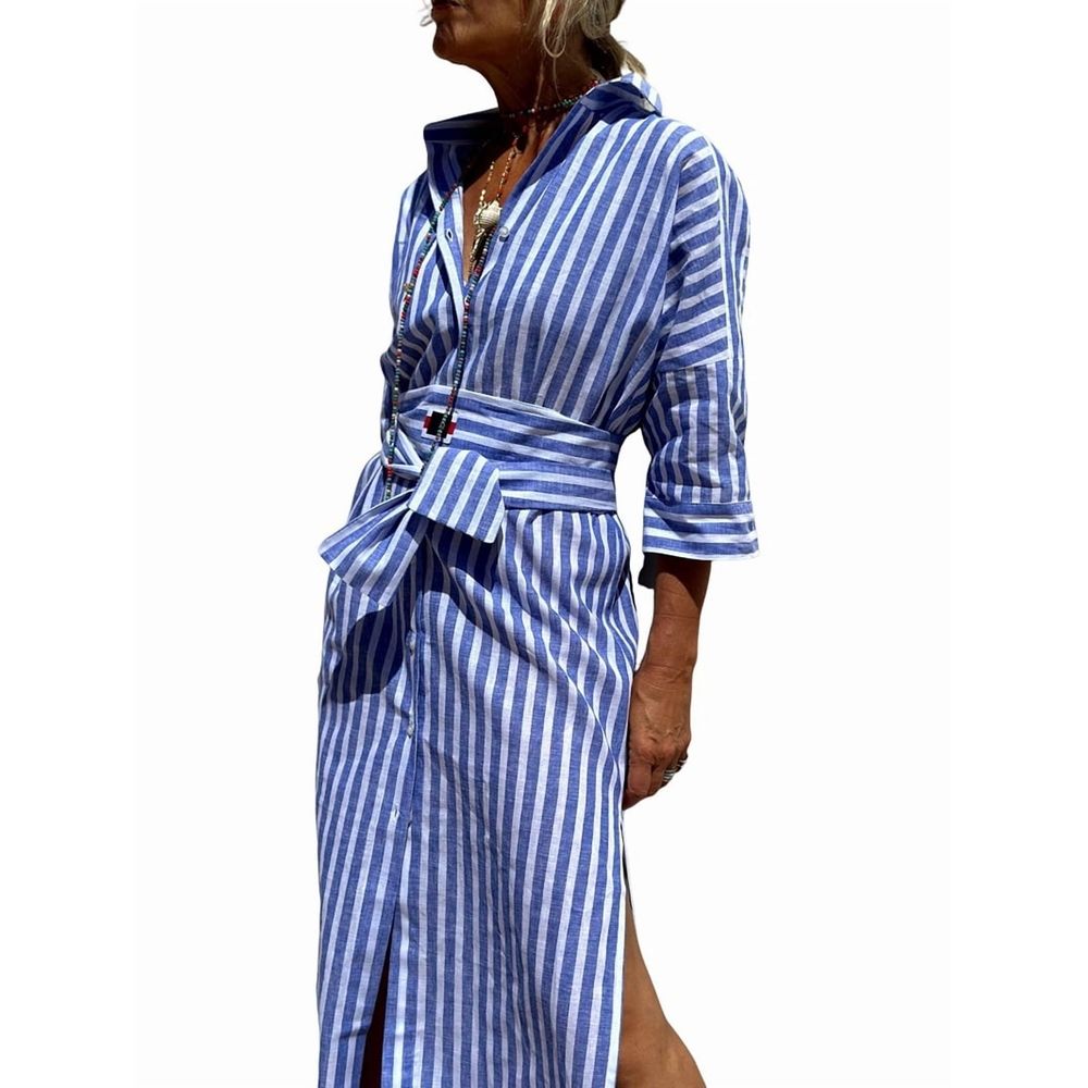 Blue Striped Maxi Shirt Dress – XL