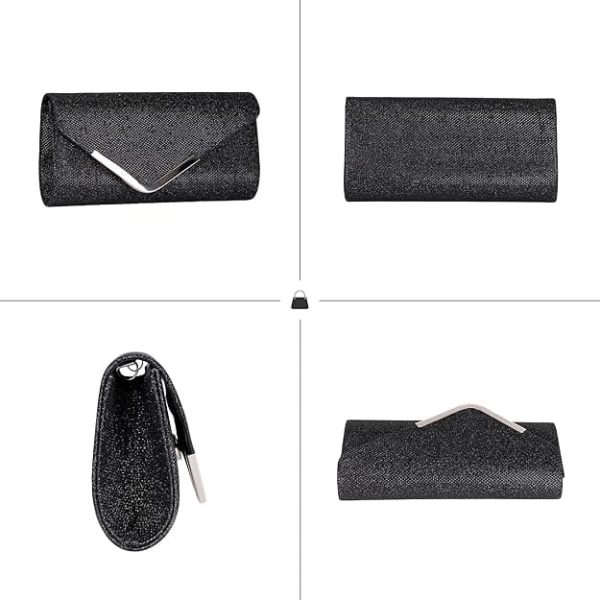 Sequin Evening Bag for Women 3-in-1 with Chain and Envelope Shape, Black - Image 6