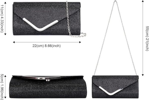 Sequin Evening Bag for Women 3-in-1 with Chain and Envelope Shape, Black - Image 7