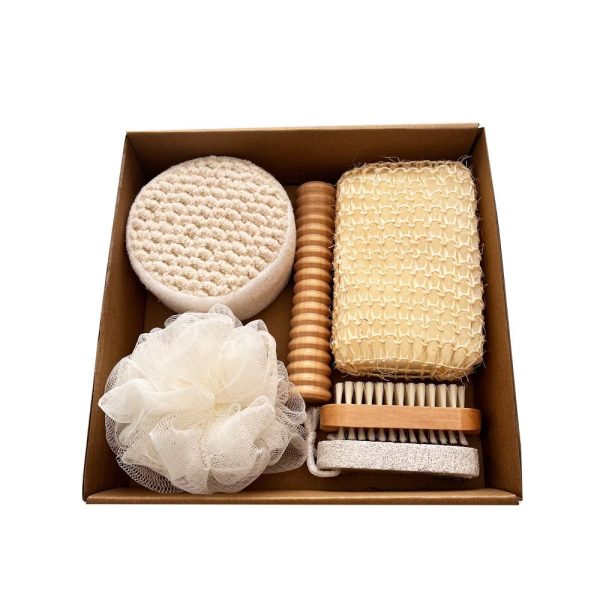 6‑Piece Natural Spa Bath Gift Set, Exfoliating Body Scrub Kit with Loofah, Bath Sponge, Foot File & Wooden Massage Roller for Home Self‑Care - Image 2