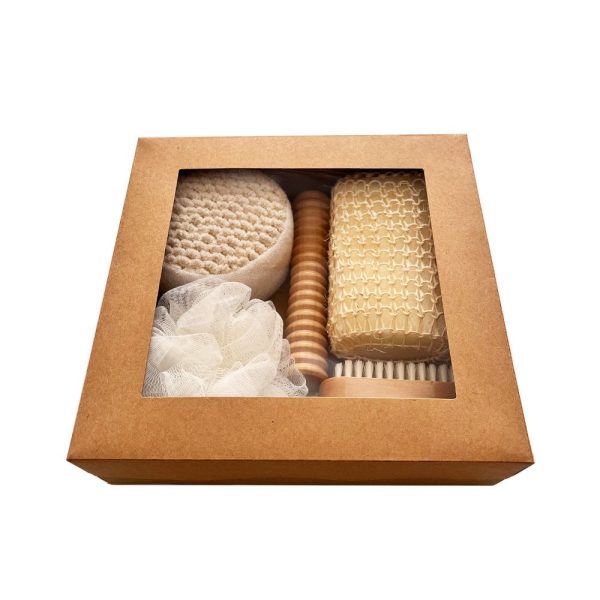 6‑Piece Natural Spa Bath Gift Set, Exfoliating Body Scrub Kit with Loofah, Bath Sponge, Foot File & Wooden Massage Roller for Home Self‑Care - Image 3