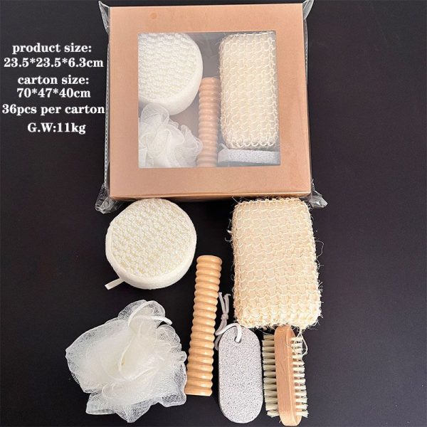 6‑Piece Natural Spa Bath Gift Set, Exfoliating Body Scrub Kit with Loofah, Bath Sponge, Foot File & Wooden Massage Roller for Home Self‑Care - Image 4