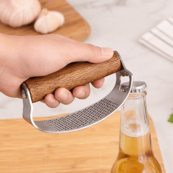 Garlic Press, Garlic Press Rocker, Stainless Steel Rocker Garlic Peeler, Wooden Handle Garlic Presses, Garlic Rocker Thickened Crusher Kitchen Gadgets, Easy to Clean - Image 3
