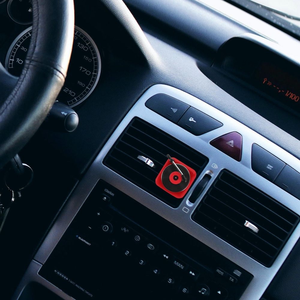 Red Car Air Freshener Aromatherapy Diffuser for Automotive Vent Outlet with Record Player Design