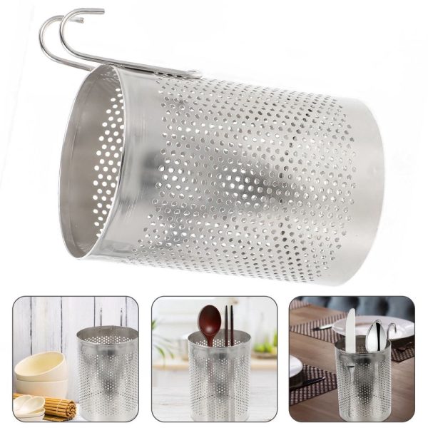 Plated Silver Stainless Steel Utensil Holder for Home Kitchen Accessory
