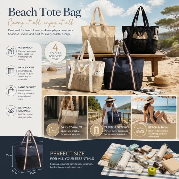 Brown Lightweight Handheld Beach Bag Water Resistant Swim Pouch - Image 2