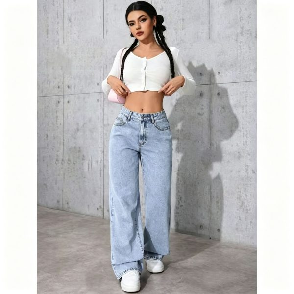 Light Blue Size 3XL (Recommended 80.0-87.5kg / 176.4-192.9lbs) | Plus Size Loose Straight Jeans | Halloween Fresh Inclusive Gift | High Waist Non-Bulky Fashion Denim - Image 2