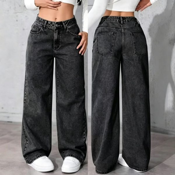 Black Gray Size L (Recommended 55.0-62.5kg / 121.3-137.8lbs) | High Street Loose Straight Jeans | Christmas Vintage Tummy Covering Gift | High Waist Figure-Flattering Denim