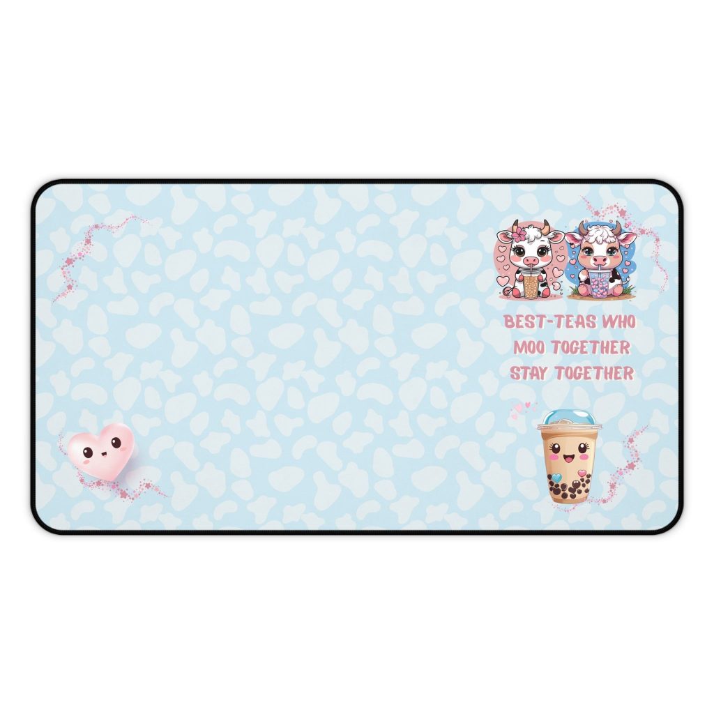 Story Nest Books Cow Desk Mat Best Teas Who Moo Together Cute Boba Mousepad Friend Gift Print Decor Pastel Office - 12" × 22"