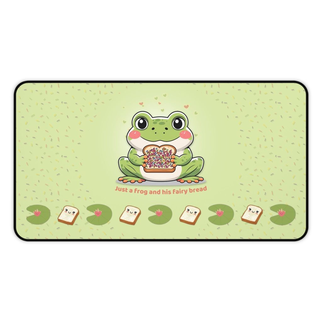 Story Nest Books Cute Frog Desk Mat Kawaii Gaming Mouse Pad Whimsical Office Home Decor Gift For Nature Lovers Pastel Work Or Study - 12" Ã— 22"