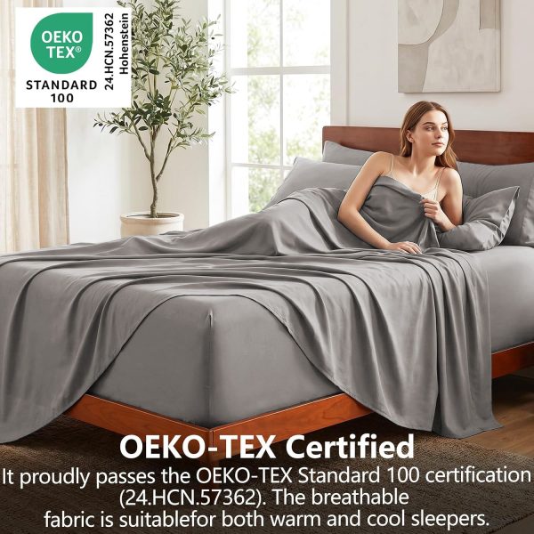 Hotel Soft Bed Sheet Set- Bedding Sheets & Pillowcases -Breathable Bedding - Wrinkle, Fade, Stain Resistant-Deep Pocket Flat Fitted Bed Sheet Set(Grey,Double) - Image 3