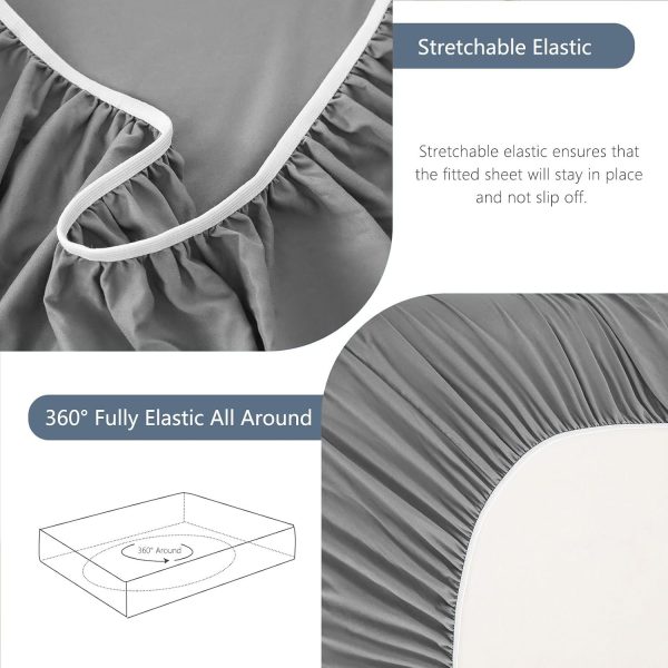 Hotel Soft Bed Sheet Set- Bedding Sheets & Pillowcases -Breathable Bedding - Wrinkle, Fade, Stain Resistant-Deep Pocket Flat Fitted Bed Sheet Set(Grey,Double) - Image 6