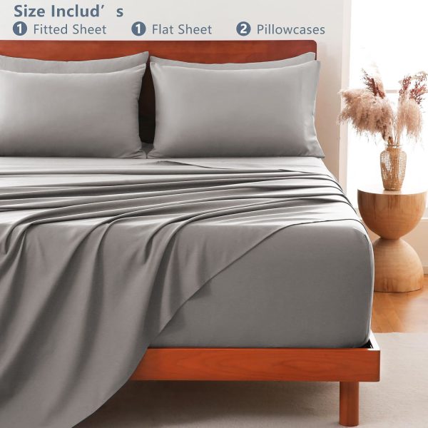 Hotel Soft Bed Sheet Set- Bedding Sheets & Pillowcases -Breathable Bedding - Wrinkle, Fade, Stain Resistant-Deep Pocket Flat Fitted Bed Sheet Set(Grey,Double) - Image 7
