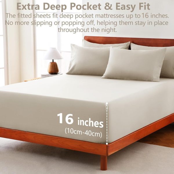 Hotel Soft Bed Sheet Set- Bedding Sheets & Pillowcases -Breathable Bedding - Wrinkle, Fade, Stain Resistant-Deep Pocket Flat Fitted Bed Sheet Set(Cream White,Double) - Image 2