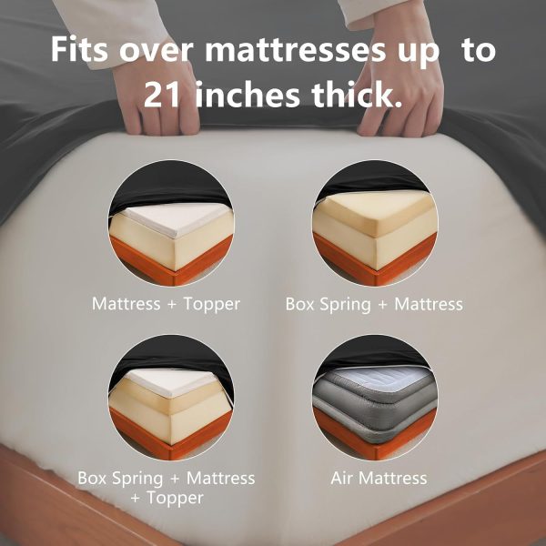 Hotel Soft Bed Sheet Set- Bedding Sheets & Pillowcases -Breathable Bedding - Wrinkle, Fade, Stain Resistant-Deep Pocket Flat Fitted Bed Sheet Set(Black,King) - Image 4
