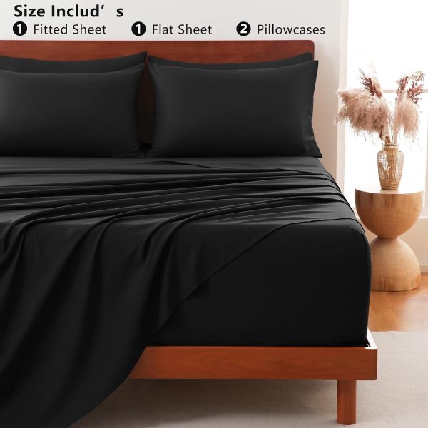 Hotel Soft Bed Sheet Set- Bedding Sheets & Pillowcases -Breathable Bedding - Wrinkle, Fade, Stain Resistant-Deep Pocket Flat Fitted Bed Sheet Set(Black,King) - Image 7