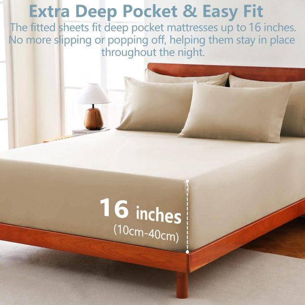 Hotel Soft Bed Sheet Set- Bedding Sheets & Pillowcases -Breathable Bedding - Wrinkle, Fade, Stain Resistant-Deep Pocket Flat Fitted Bed Sheet Set(Camel Beige,King) - Image 2