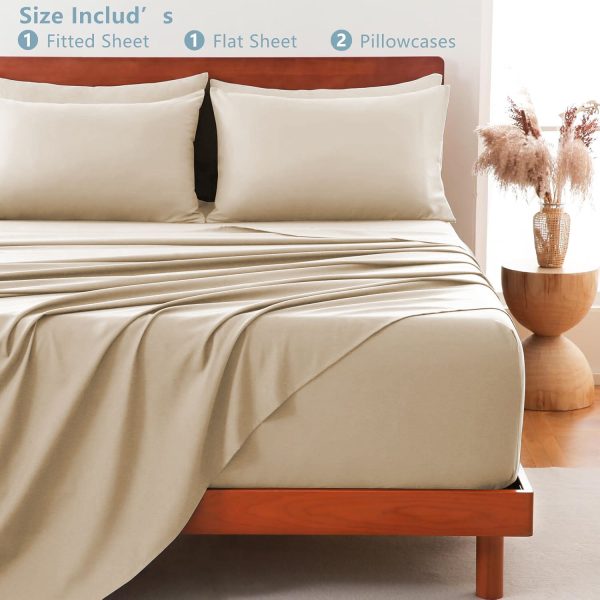 Hotel Soft Bed Sheet Set- Bedding Sheets & Pillowcases -Breathable Bedding - Wrinkle, Fade, Stain Resistant-Deep Pocket Flat Fitted Bed Sheet Set(Camel Beige,King) - Image 4