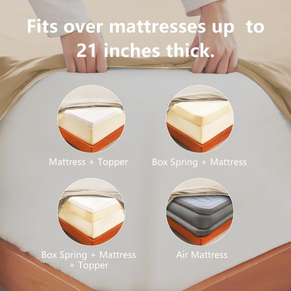 Hotel Soft Bed Sheet Set- Bedding Sheets & Pillowcases -Breathable Bedding - Wrinkle, Fade, Stain Resistant-Deep Pocket Flat Fitted Bed Sheet Set(Camel Beige,King) - Image 5